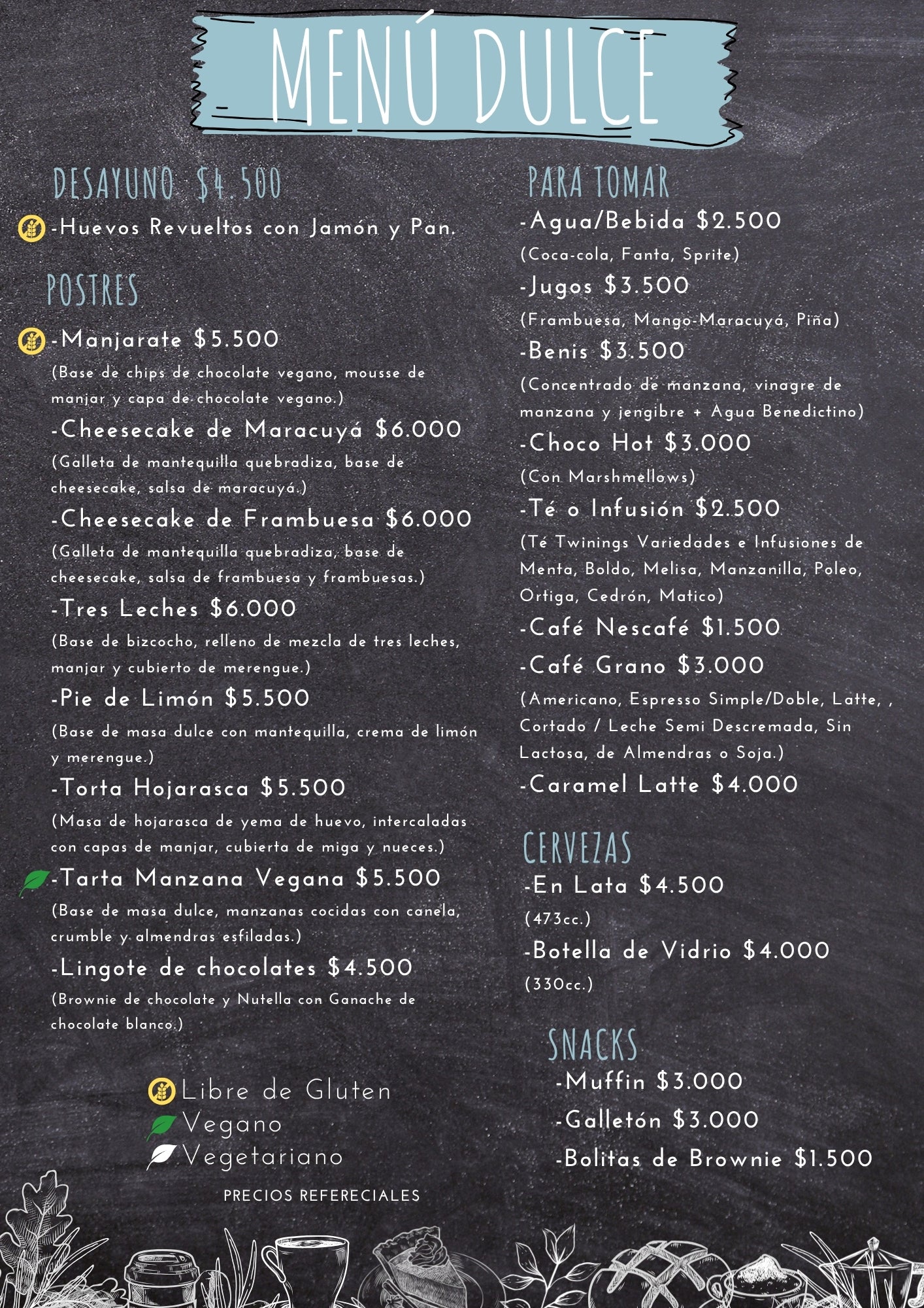Menú cafetería Termas del Sol 1