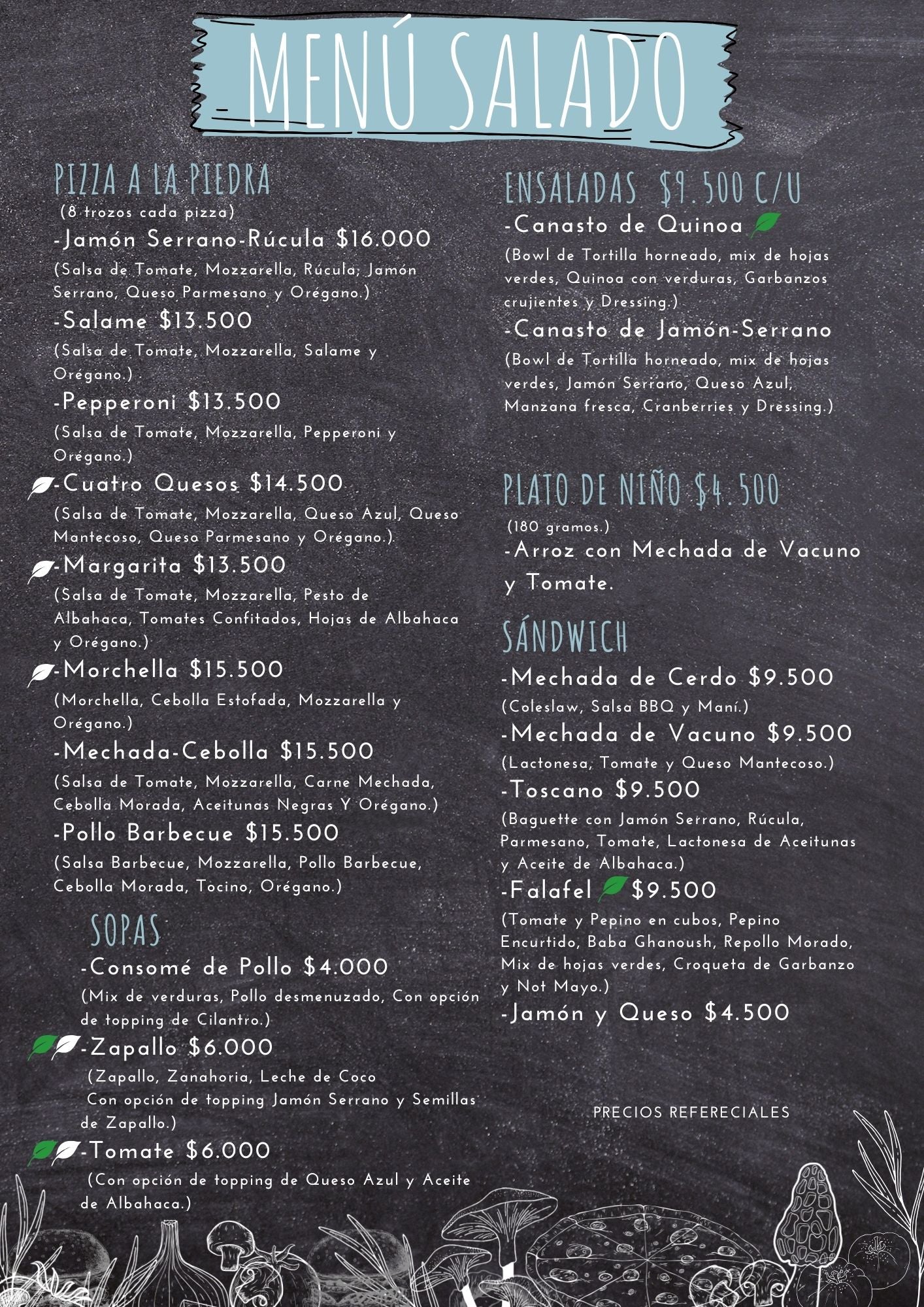 Menú cafetería Termas del Sol 1