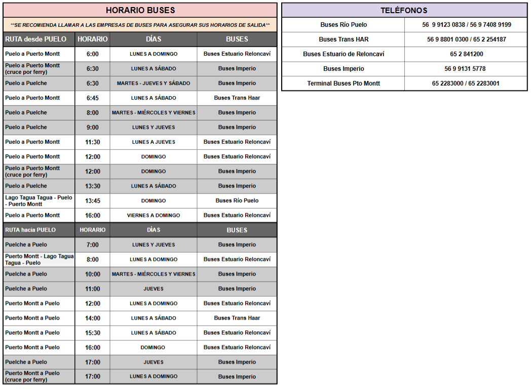 Horarios transporte público a Termas del Sol